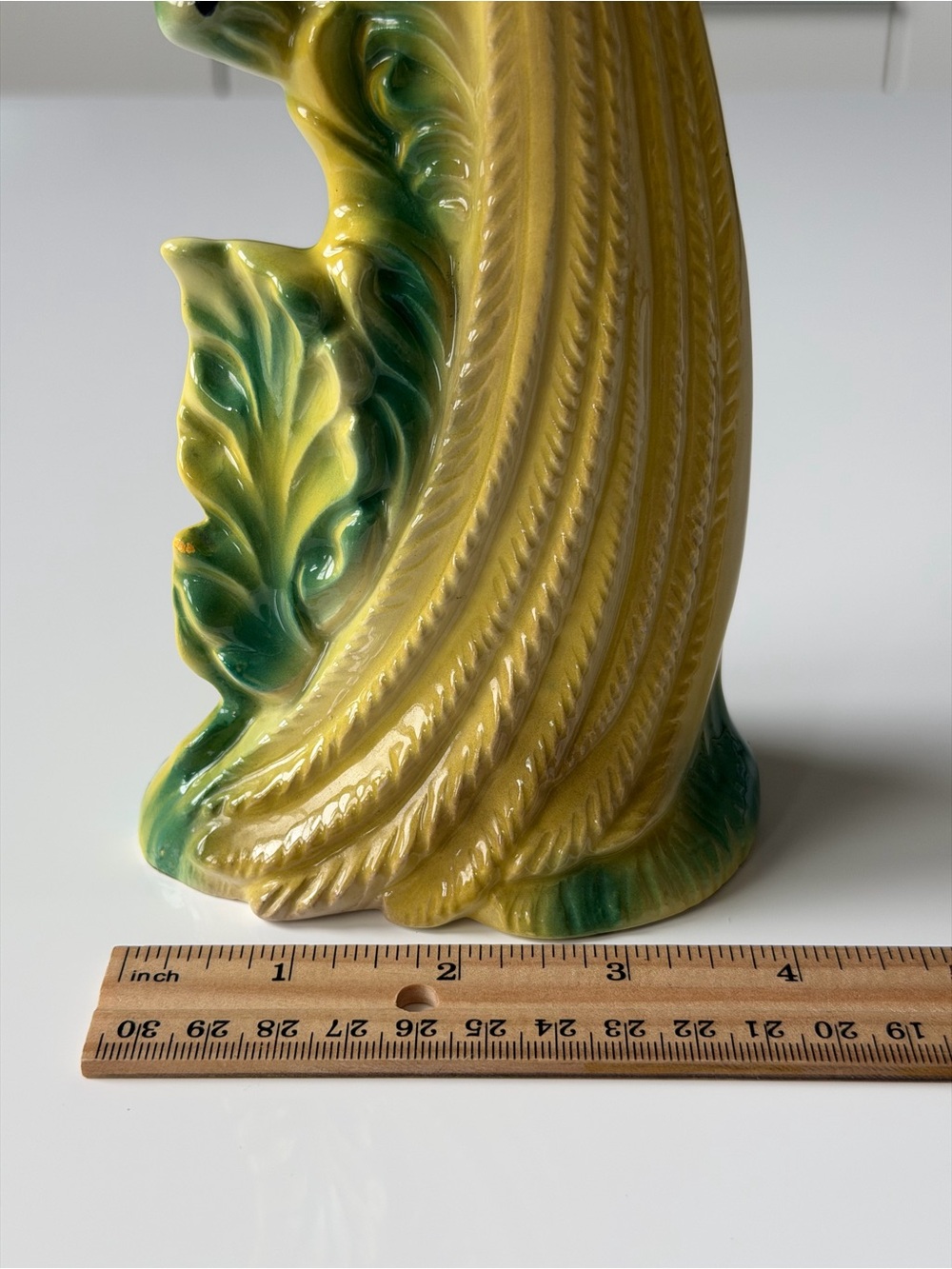 Vintage Ceramic Peacock Figurine Yellow Glossy Mid-Century Decor Bird Statue - Picture 10 of 11